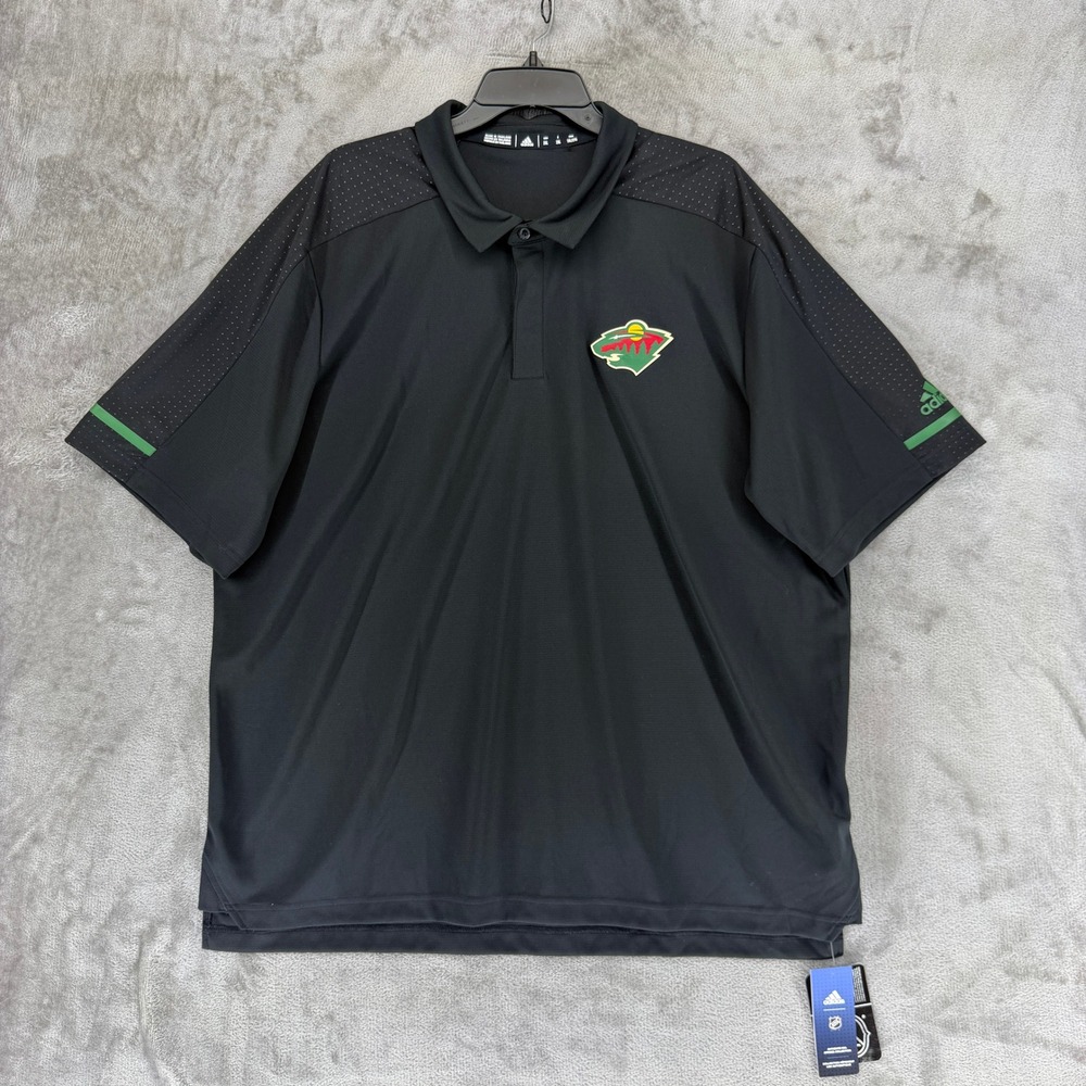 Adidas Mens Minnesota Wild NHL GameDay Polo Shirt Black 2XL New D78294